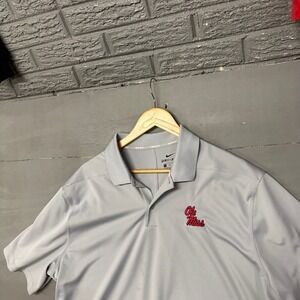 Nike Dri Fit Ole Miss Rebels Golf Polo Shirt Mens XL Gray Short Sleeve